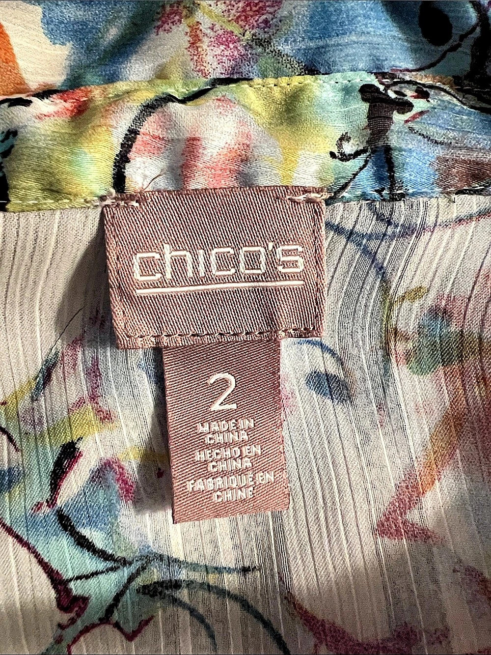 Chico's Abstract Floral Blouse Multicolor Size 2 Like New